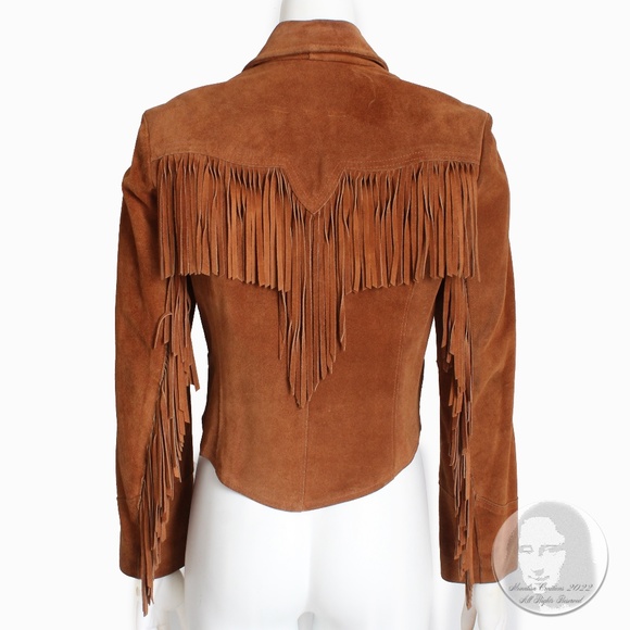 Vintage Fringe Jacket Cropped Distressed Suede Leather Ms Pioneer Pioneer Wear - Picture 5 of 12